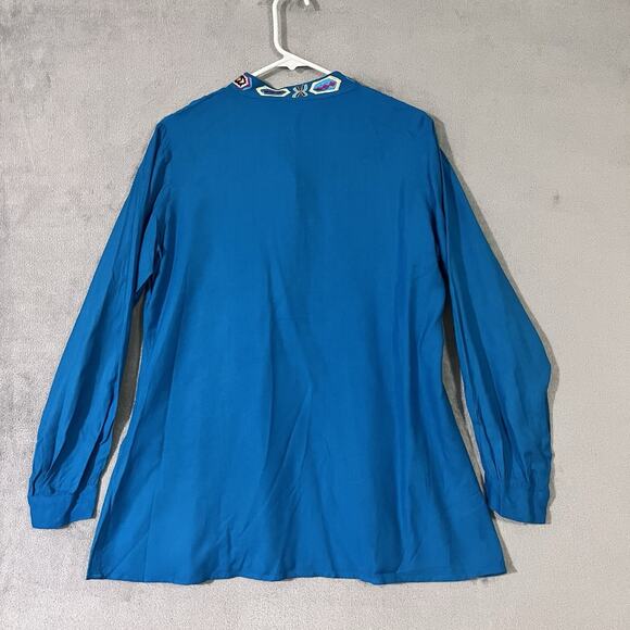 Luv Embroidered Peasant Tunic Shirt Turquoise Blue Women Sz L Boho Aztec - Picture 10 of 10
